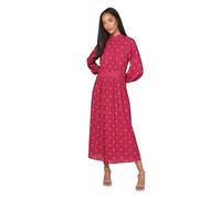 Wallis Mixed Polka Dot Contrast Midi Dress, 16, Berry