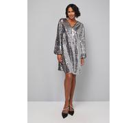 Wallis Mixed Sequin V Neck Shift Dress In Black black 14