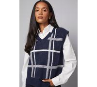 Wallis Navy 2 In 1 Check Knitted Tank And Shirt navy S