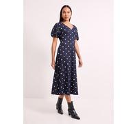 WALLIS Navy Spot Print Jersey V Neck Midi Tea Dress 18