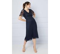 Wallis Women's Occasion Cornelli V Neck Dobby Midi Dress in Navy | Size: Small Wallis Navy S