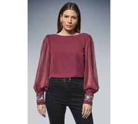 Wallis Occasion Dobby Embellished Cuff Blouse In Burgundy burgundy