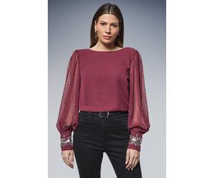 Wallis Occasion Dobby Embellished Cuff Blouse In Burgundy burgundy