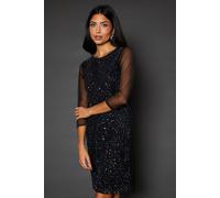 Wallis Occasion Hand Embellished Sequin Mesh Shift Dress In Black black