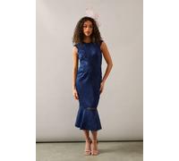Wallis Occasion Jacquard Peplum Hem Midi Dress In Blue blue 8