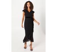 Wallis Occasion Lace Ruffle Wrap Velvet Belt Midaxi Dress In Black black 8