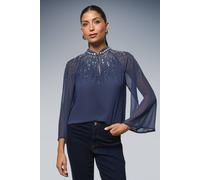 Wallis Occasion Ombre Embellished Blouse In Navy navy 16