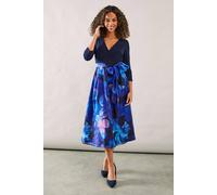 Wallis Occasion Printed Organza Wrap Midi Dress In Blue blue 8