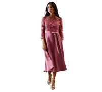 Wallis Occasion Satin and Mesh Overlay Fit and Flare Dress, 14, Rose