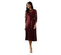 Wallis Occasion Satin and Mesh Overlay Fit and Flare Dress, 14, Wine
