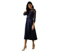 Occasion Satin And Mesh Overlay Fit And Flare Dress Wallis Navy 16