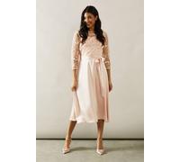 Wallis Women's Occasion Satin & Mesh Overlay Fit & Flare Dress in Blush | Size: 10