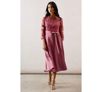 Wallis Occasion Satin And Mesh Overlay Fit And Flare Dress In Rose rose