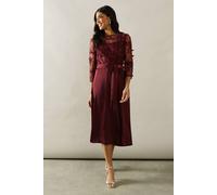 Wallis Occasion Satin And Mesh Overlay Fit And Flare Dress In Wine wine 12