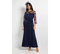Wallis Occasion Satin And Mesh Overlay Maxi Dress In Navy navy