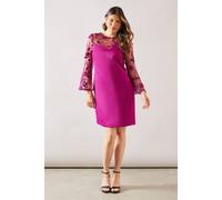 Wallis Occasion Satin And Mesh Overlay Shift Dress In Plum plum
