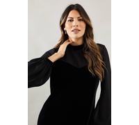 Wallis Occasion Velvet Chiffon Sleeve Shift Dress In Black black 10