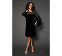 Wallis Occasion Velvet Embellished Sequin Split Sleeve Shift Dress In Black black 10
