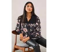 Wallis Paisley Contrast Detail Tie Neck Blouse In Black black 12