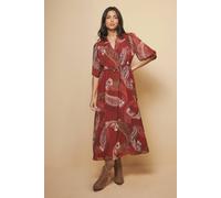 Wallis Paisley Shirred Tie Front Midaxi Dress In Rust rust 10