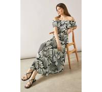 Wallis Palm Print Bardot Maxi Dress In Black black 10