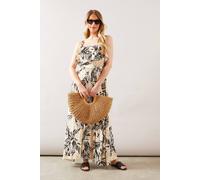 Wallis Palm Print Cold Shoulder Maxi Dress In Stone stone 14
