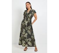Wallis Palm Print Pintuck Maxi Dress In Khaki khaki