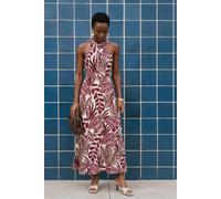 Wallis Palm Print Twist Neck Maxi Dress In Plum plum