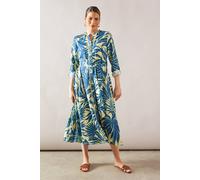 Wallis Palm Viscose Linen Shirt Dress In Green green 14
