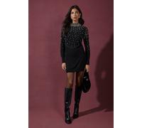 Wallis Pearl Embellished High Neck Tunic, M, Black