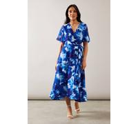 Wallis Petite Abstract Midi Wrap Dress In Cobalt cobalt 8