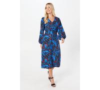 Wallis Petite Abstract Pleat Waist Midi Dress In Navy navy 12