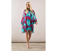 Wallis Petite Abstract Pleated Swing Dress In Turquoise turquoise 10