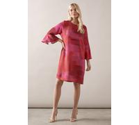 Wallis Petite Abstract Print Frill Sleeve Shift Dress In Pink pink