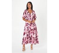 Wallis Petite Abstract Print Ruffle Midi Dress In Pink pink 10