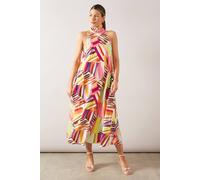 Wallis Petite Abstract Stripe Halterneck Maxi Dress In Neutral neutral 10