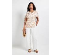 Wallis Petite Abstract Tie Sleeve Collarless Top In Taupe taupe