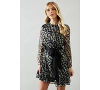 Wallis Petite Animal Contrast Belt Shift Dress In Grey grey 10