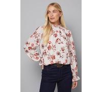 Wallis Petite Animal Floral Shirred Neck Blouse In Ivory ivory