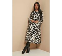 Wallis Petite Animal Flute Sleeve Tie Midi Dress In Black black