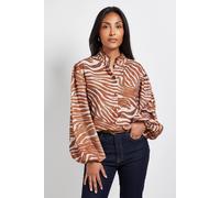 Wallis Petite Animal Ruffle Collar Button Blouse In Ginger ginger 8