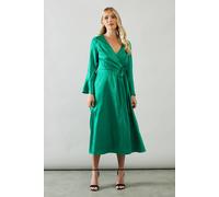 Wallis Petite Animal Satin Jacquard Wrap Midi Dress In Bright Green bright green 12