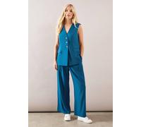 Wallis Petite Belt Loop Detail Wide Leg Trouser In Aqua aqua