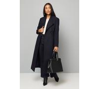 Wallis Petite Belted Maxi Coat In Navy navy