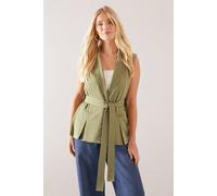 Wallis Petite Belted Sleeveless Waistcoat In Khaki khaki