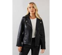 Wallis Petite Black Faux Leather Biker Jacket black 8