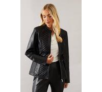 Wallis Petite Black Faux Leather Pleat Detail Jacket, 16, Black