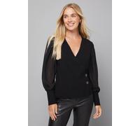 Wallis Petite Black Woven Sleeve Jumper black