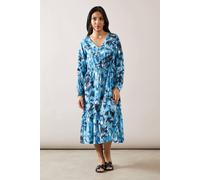 Wallis Petite Blue Abstract Drawstring Viscose Midi Dress blue