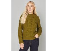 Wallis Petite Bobble Cable Crew Jumper In Olive olive
